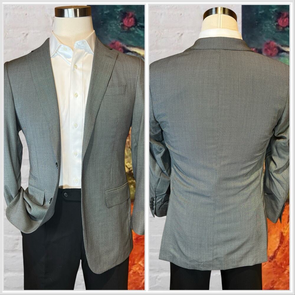 Samuelsohn 40R Black and Gray Birdseye Casual Designer Blazer Sport Jacket - Picture 2 of 15